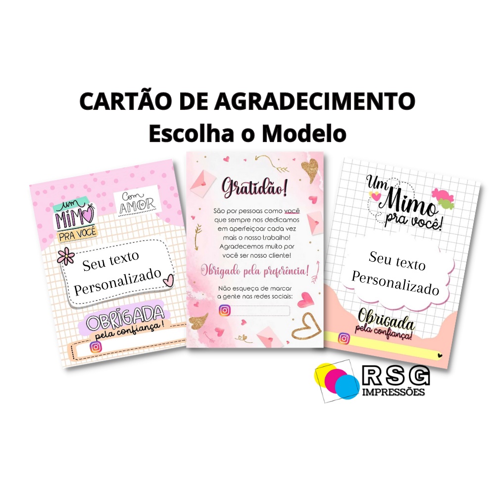 104 Cartões de Agradecimento - Papel Fotográfico Brilhante. Escolha o modelo.