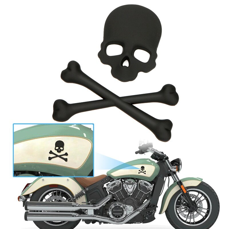 Logotipo De Caveira 3D Esqueleto De Metal Ossos Cruzados Motocicleta Adesivo De Carro Etiqueta De Acabamento Emblema Dec