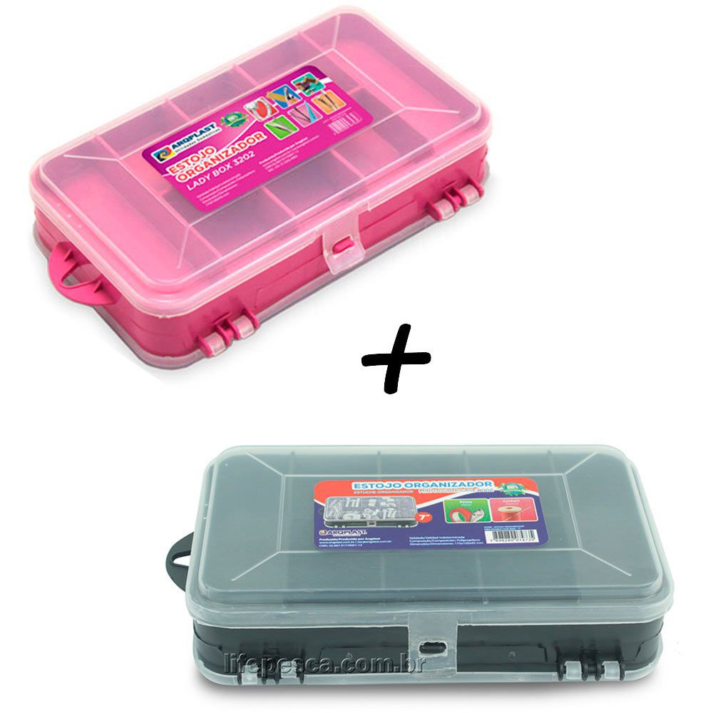 Kit 2 Estojos Para Pesca Estojo Lady Box 3202 + Estojo Mini Double Case 8002 - Arqplast
