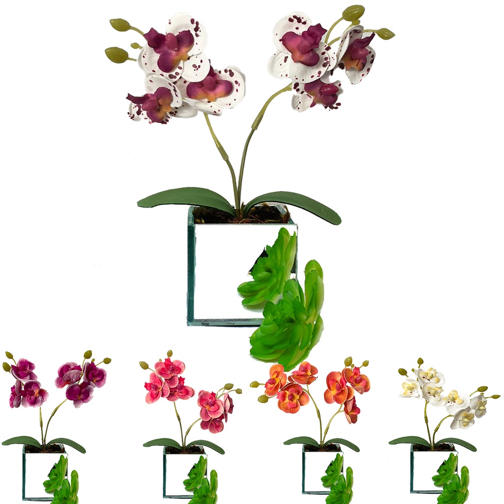 Mini Orquidea Artificial Vaso De Espelho De Vidro Para Decoração De Casa