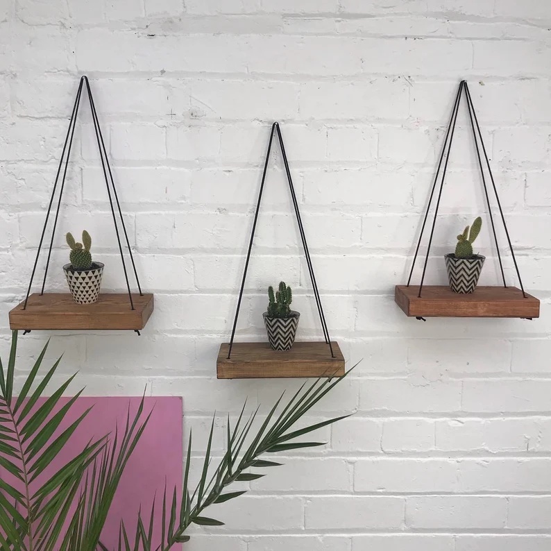 Kit Com 3 Prateleira de pinus para suculentas Suporte para Plantas Nicho Rustico mdf