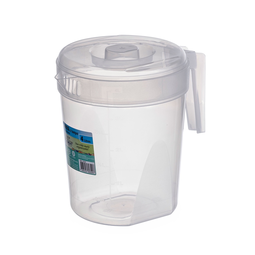 Kit 4 Jarras de Plástico 4L Transparente Com Tampa Alça Água Suco
