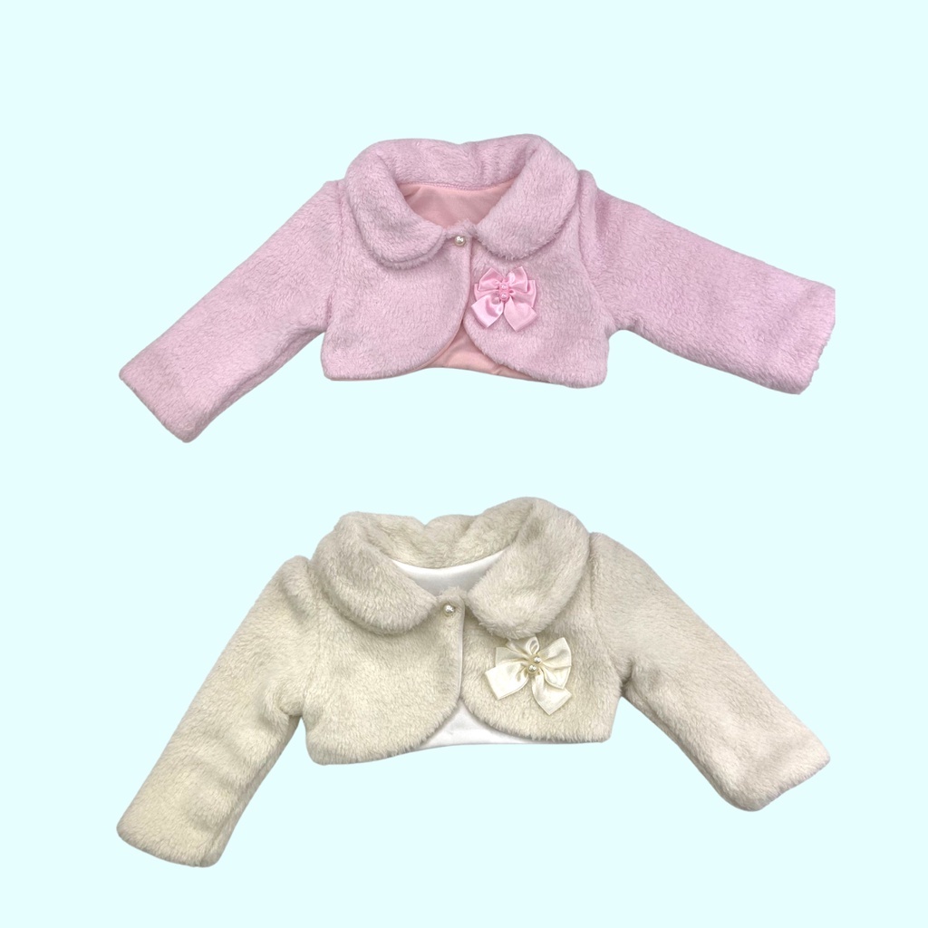 Bolero Rosa Cru Infantil Pelúcia Broche Laço Com Gola P Ao G