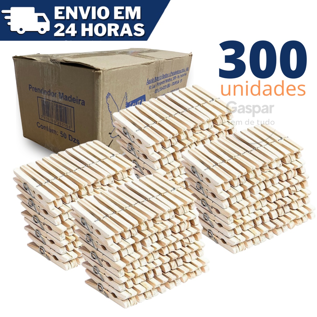 300 Prendedores Pregadores Roupa Madeira Artesanato Embalagem