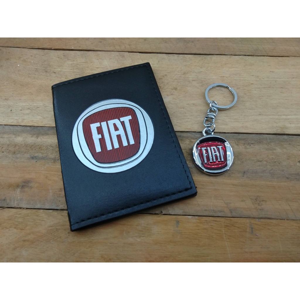 Porta Documentos + Chaveiro Kit Fiat Carteira em Couro Sintético com Divisórias