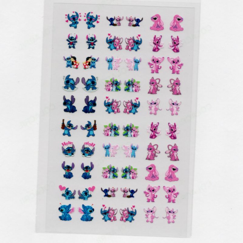 60 adesivos de unha 3D lilo e stitch PRÉ PRONTO - modelo 553-4 azul e rosa