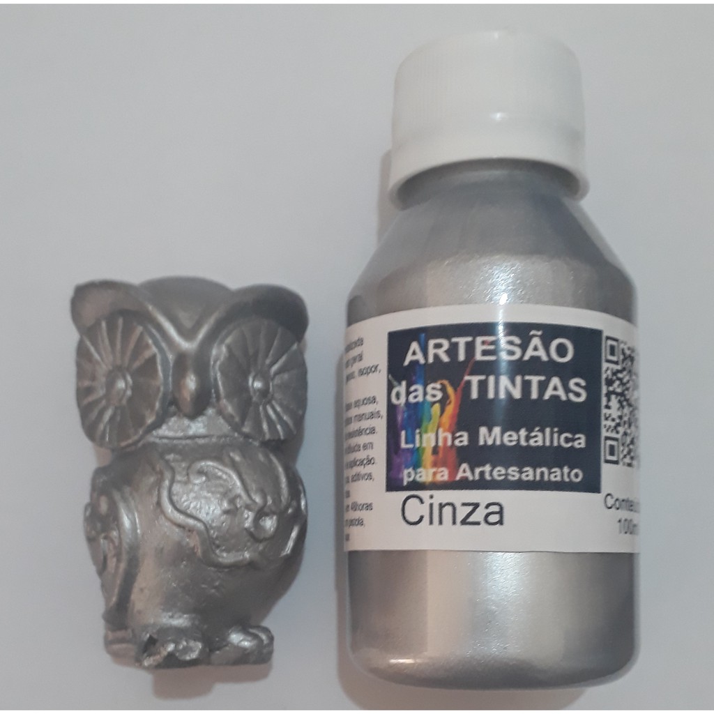 Tinta CINZA Metálica - Tinta Para Arte e Artesanato, gesso - 100Ml
