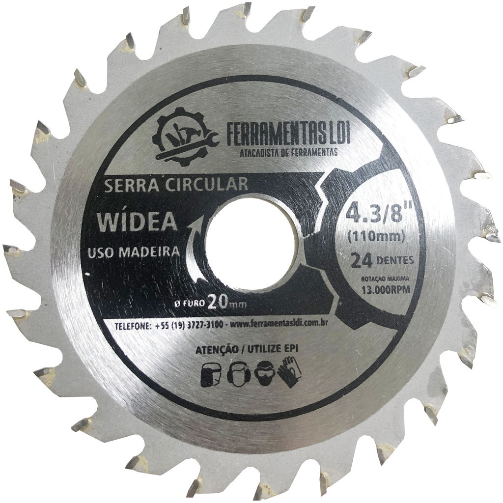 Disco Serra Circular Madeira Para Esmerilhadeira 4.3/8 110mm 24d Ferramentas Ldi
