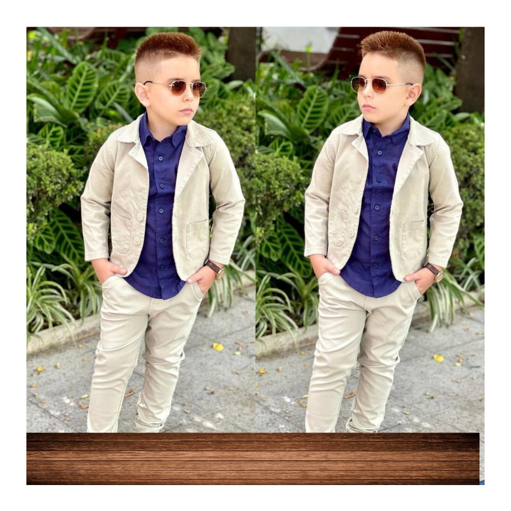 Roupa Menino Infantil Blazer Bege Calça Color Bege