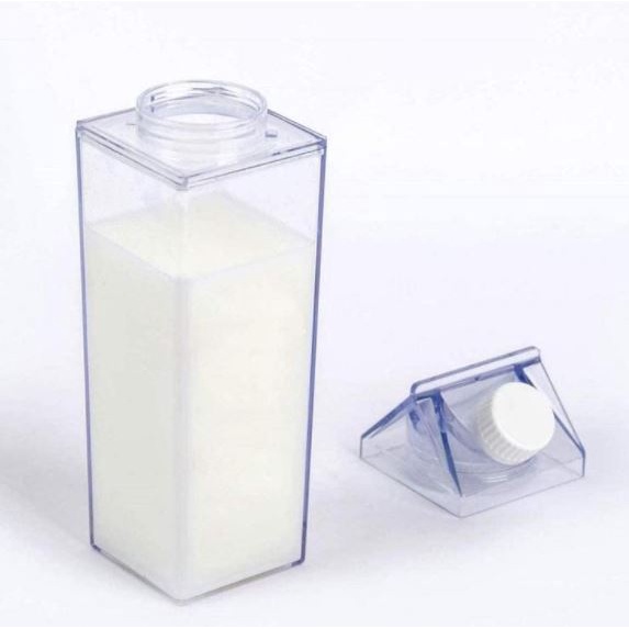 Garrafa Transparente Em Formato Caixa Leite Portátil Geladeira - 500ml e 1 litro