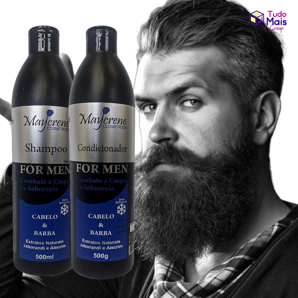 Kit de Tratamento Shampoo Condicionador Cabelo e Barba For men 500ml Maycrene Masculino