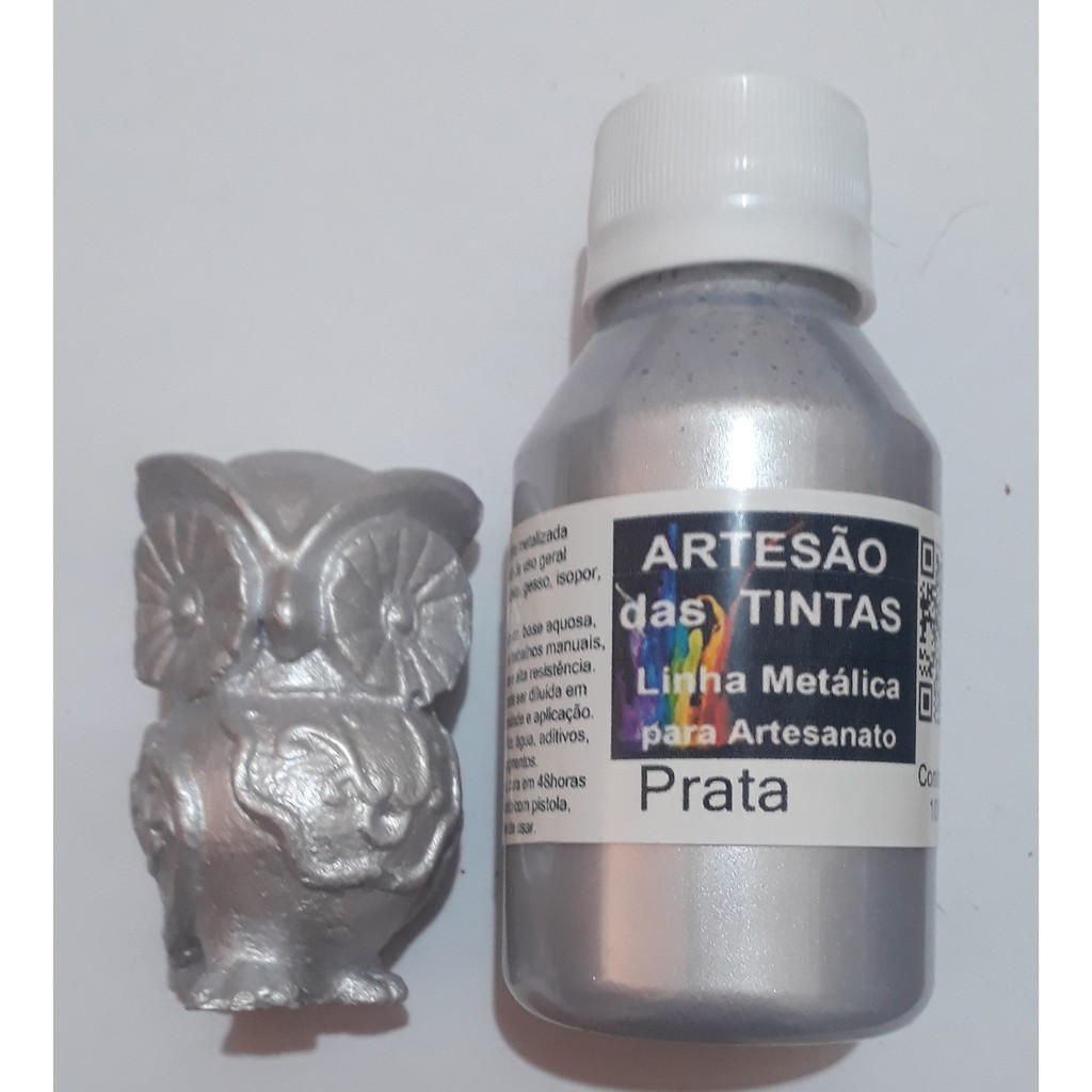 Tinta Metálica PRATA - Tinta Para Arte e Artesanato, gesso - 100Ml