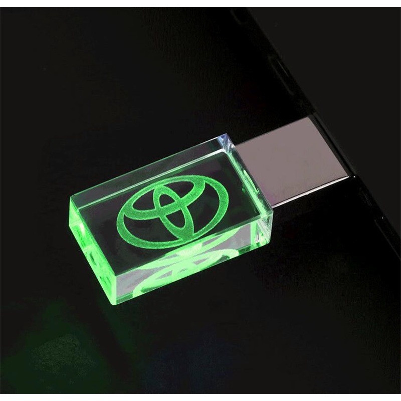 (Em Estoque) Cristal De Vidro Led Iluminação Toyota Logotipo Do Carro Usb 2.0 Flash Drive Gb 16 8gb Gb 64 32gb De Memória Pen Drive De Disko