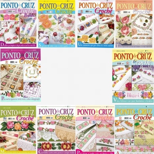 Kit de Revistas Ponto Cruz Boradados Banho etc, Artesanato Editora Central e Marileny