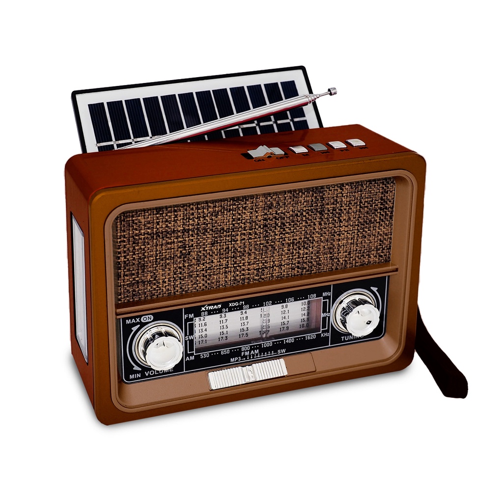 Rádio Retro Bluetooth Usb Sd Am Fm Multimídia Carregador Placa Solar com Lanterna XDG-71 XTRAD