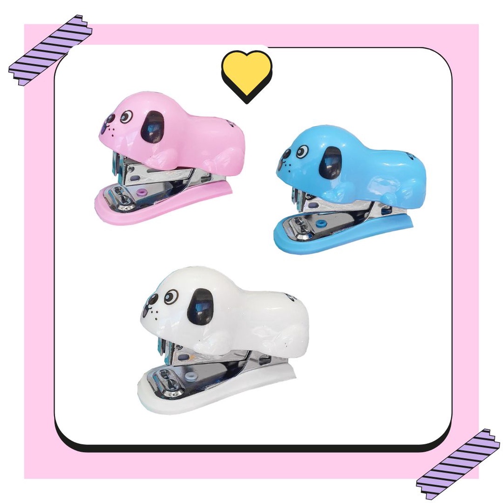 Mini Grampeador Fofo RosaAzul Branco 24/6 26/6 Cachorrinho Doguinho Escolar 12 Folhas Extrator De Grampos