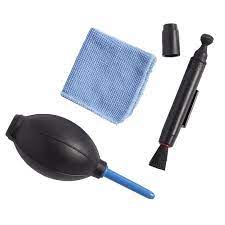 Kit 3 em 1 de Limpeza de Lente Ótica de Câmera Fotográfica Fotografia Fotógrafo Caneta Pano Soprador