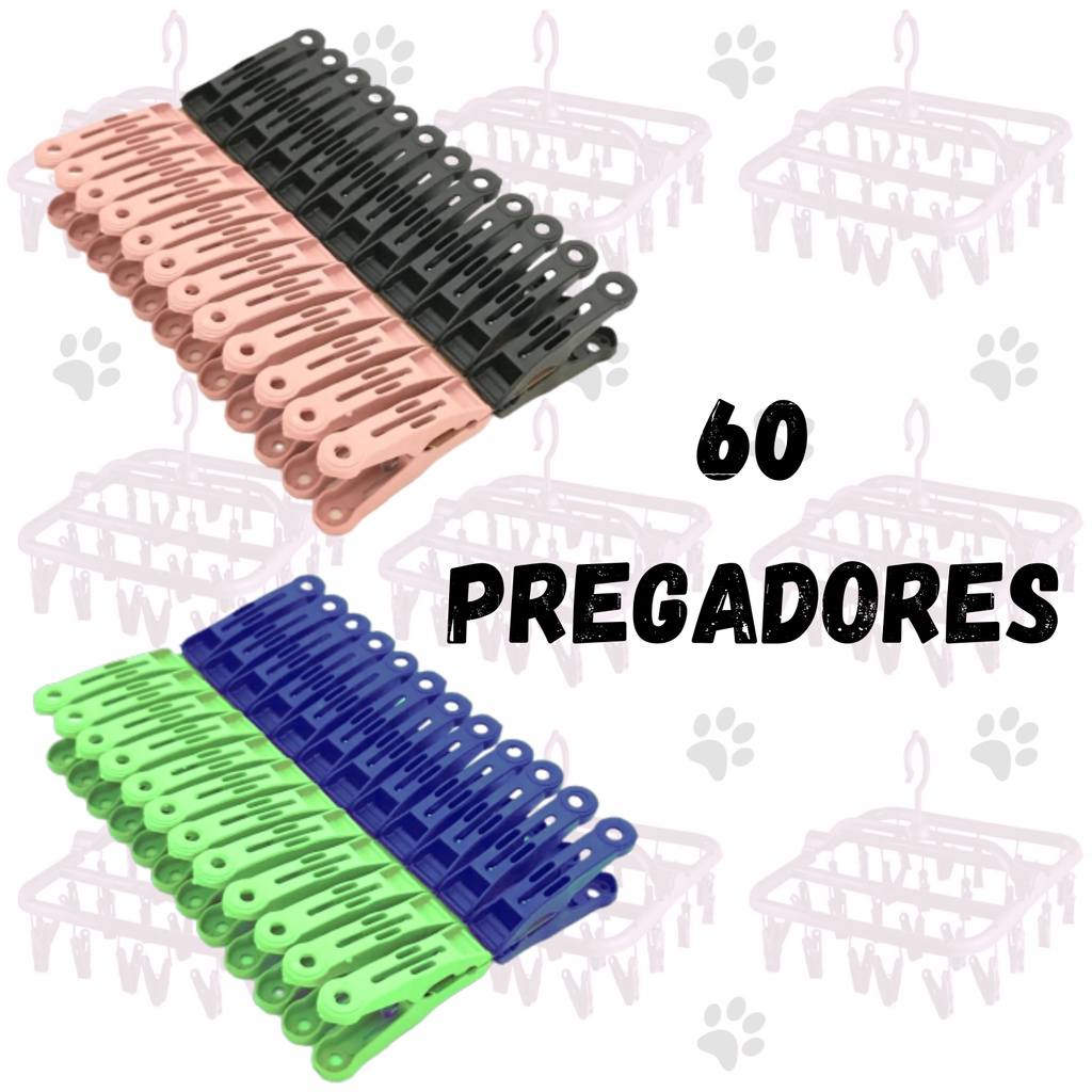 Kit 60 Prendedores de Plástico Multiuso Pregador de Roupas Reforçado Grampos de Varal