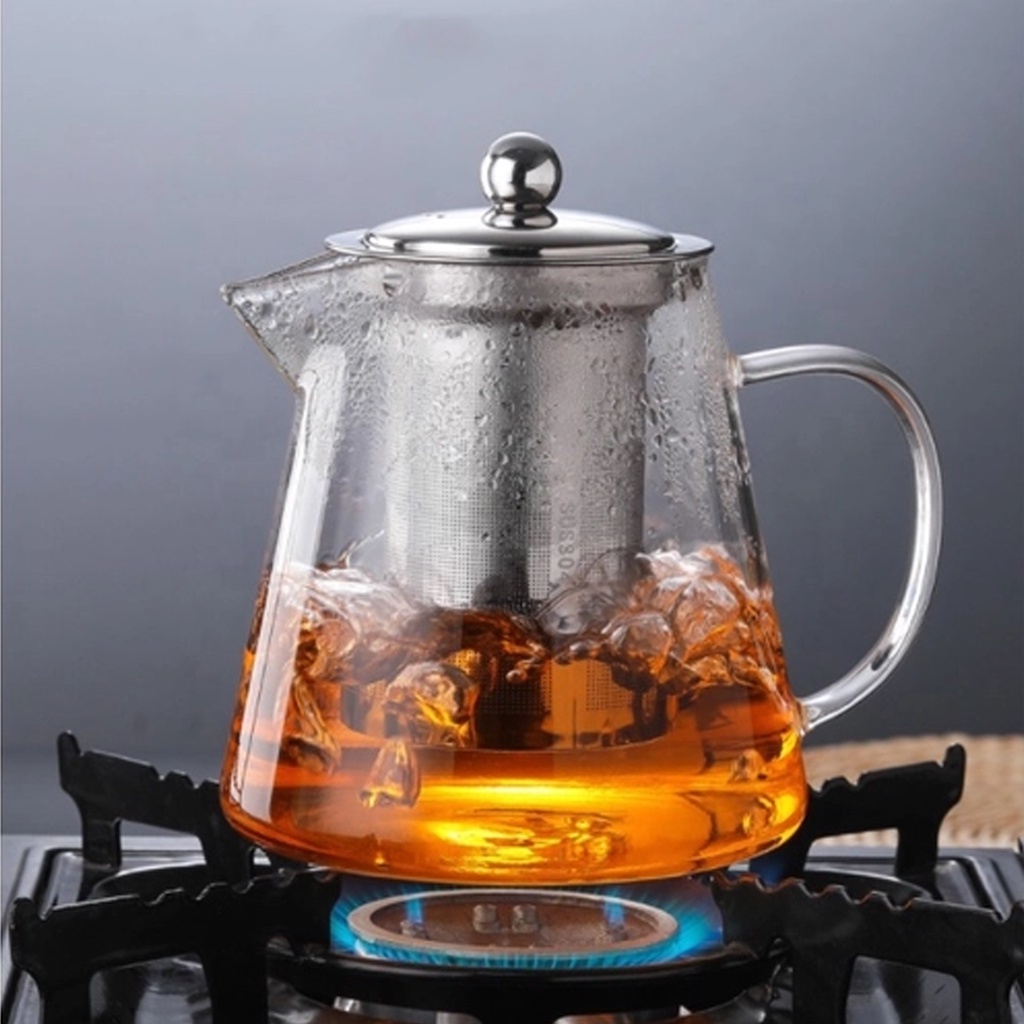 Chaleira Bule Vidro Infusora De Inox Direto Ao Fogo 950ml