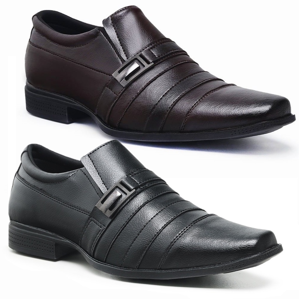 Sapato Masculino Social Elegante Confortável Formal para Dia a Dia Sapato Trabalho 2 Pares