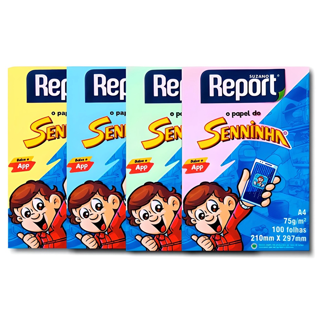 Papel Sulfite A4 Suzano Report Colorido 210x297mm 75g Pacote Com 100 Folhas