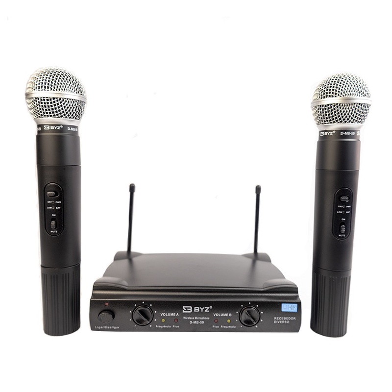 Microfones Sem Fio Duplo Serie Dinâmico Profissional Uhf Byz Mb-59