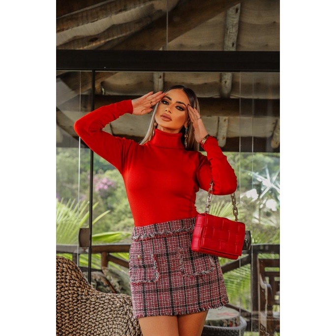 Blusa Feminina Básica Tricô Suéter Gola Alta Rolê