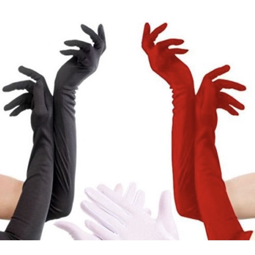 1 Par De Luva Longa / Curta para Festa Fantasia Carnaval Casamento Festas noturnas Branca/Preta/Vermelha