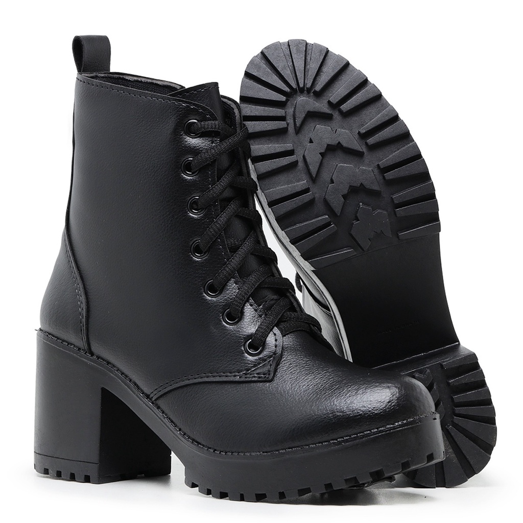 Bota Coturno Feminino Tratorado  Bota Tratorada Feminina Salto Grosso Zíper Lateral Confotável Direta da Fábrica