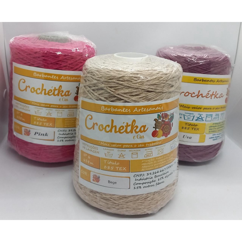 Barbante Fio 6 Crochétka,  fio macio, cores vivas, com 600 gramas