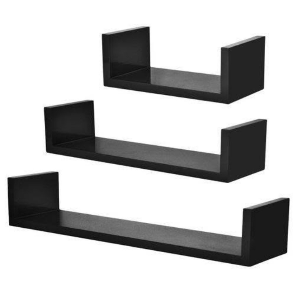 Kit 3 Nichos Prateleiras em U 20/30/40  Nicho MDF Branco e Preto Decorativo Livros Sala Quarto