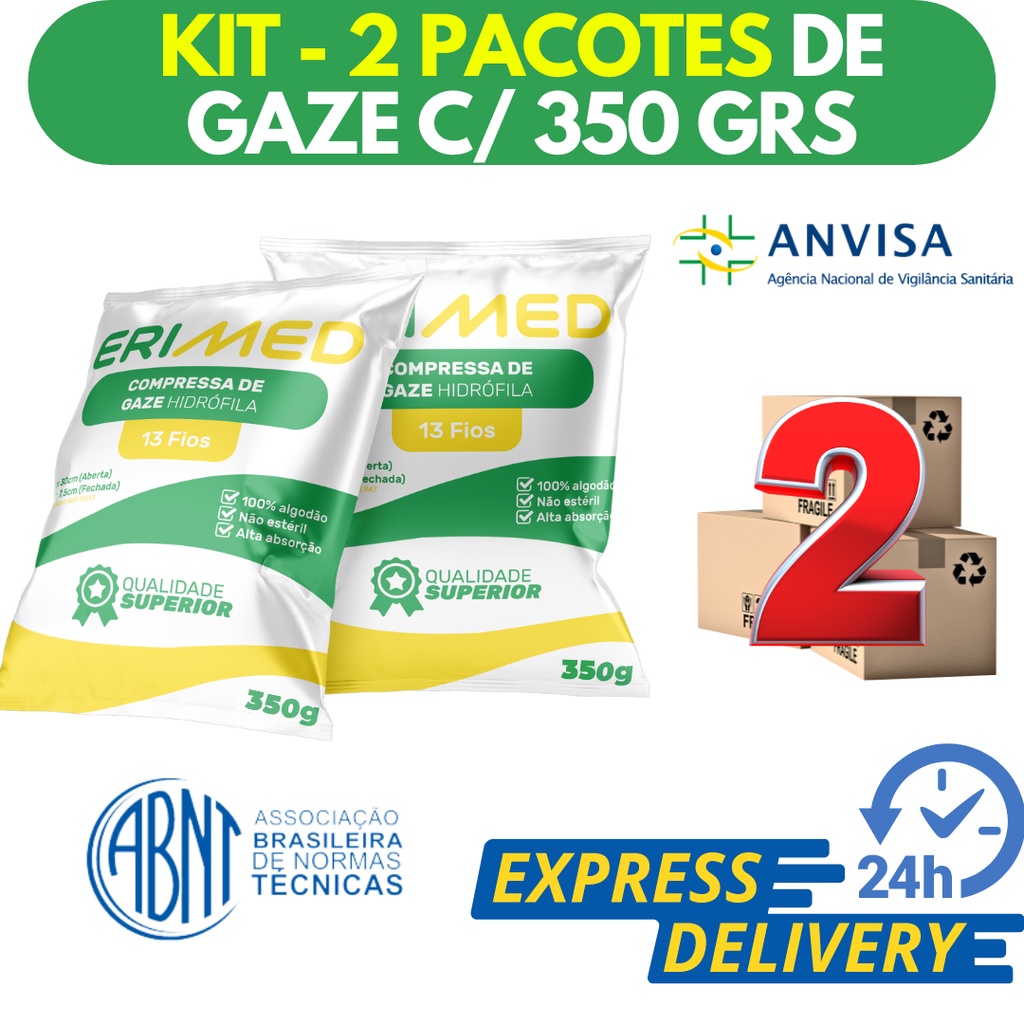 Kit 2 Compressa De Gaze 13 Fios 350 Gramas Hidrófila Gazes Descartável Anvisa