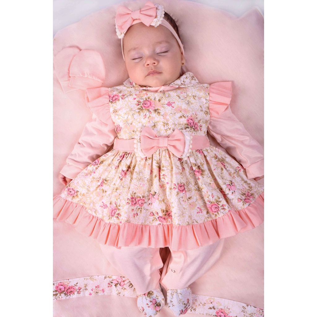 Saída Maternidade Menina Charmosa Floral 5 Peças Roupa de Bebê Menina