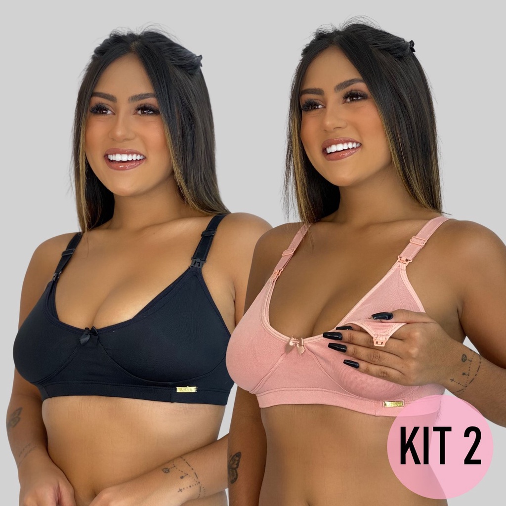 Kit 2 Sutiã Amamentação Basico Soutien Sutiãs Gestante Gravida