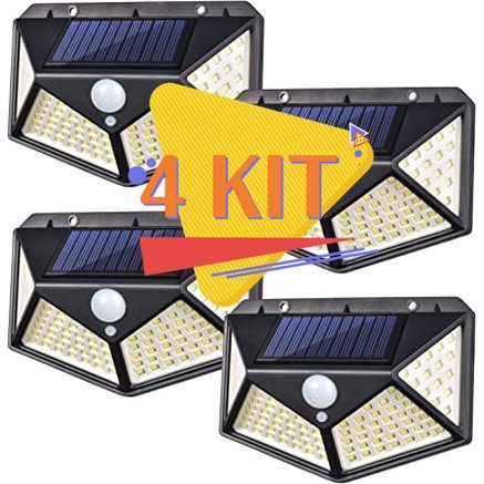 1/2/4 PCS Luminária Parede Solar  100 Leds Com Sensor Jardim Externa Prova D'água