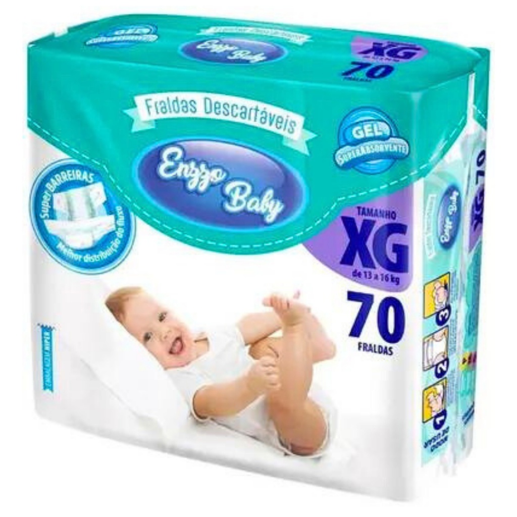 Fralda Infantil Enzzo Baby Híper Xg Com 70 Unidades