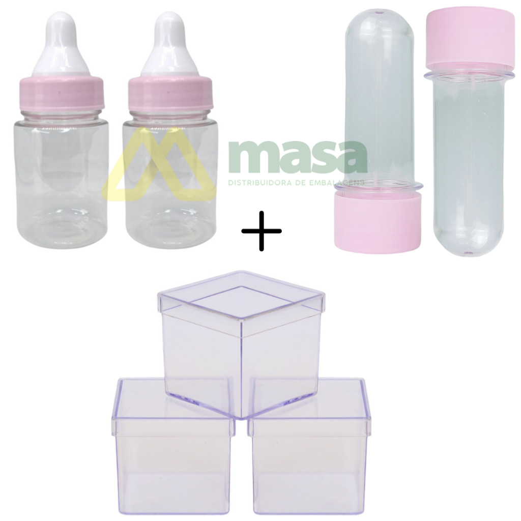 Kit  - 20 Mamadeiras + 20 Tubetes 08 cm + 20 Caixinhas 5x5 - lembrancinhas - festas - personalizavel