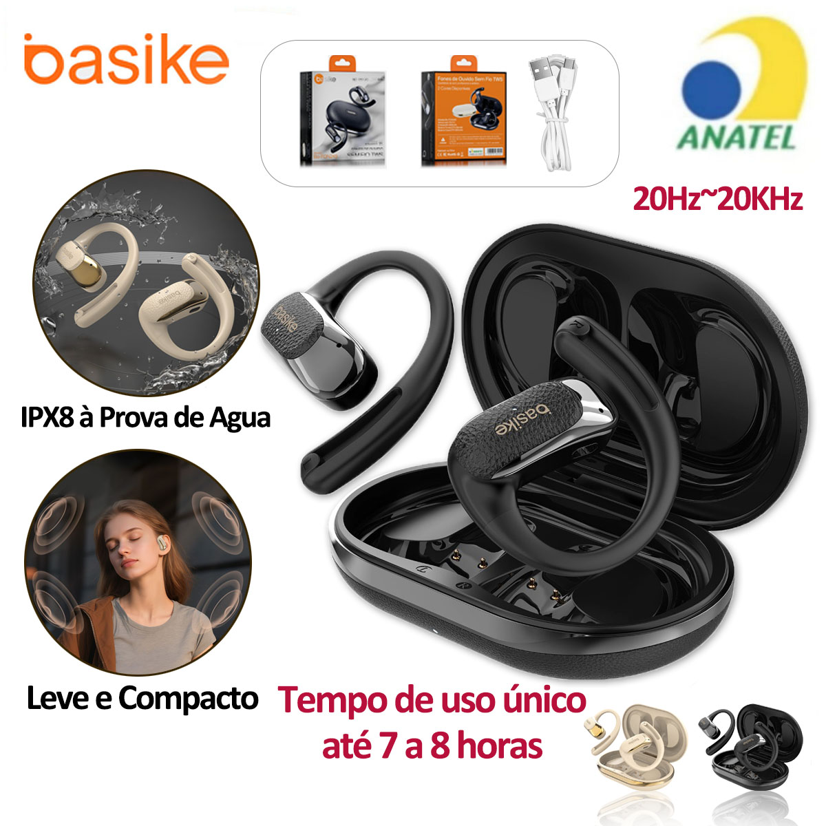 Basike Fone De Ouvido Sem Fio Bluetooth subwoofer Ows Corrida Ciclismo Adequado iPhone, Huawei etc