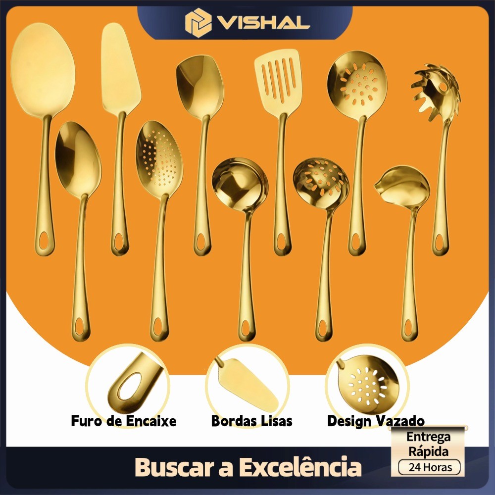 Talheres Kit 4/11 De Aço Inox Servindo Utensílios Dourado Conjunto Colher de Sopa Na Cozinha Talheres De Bom Gosto