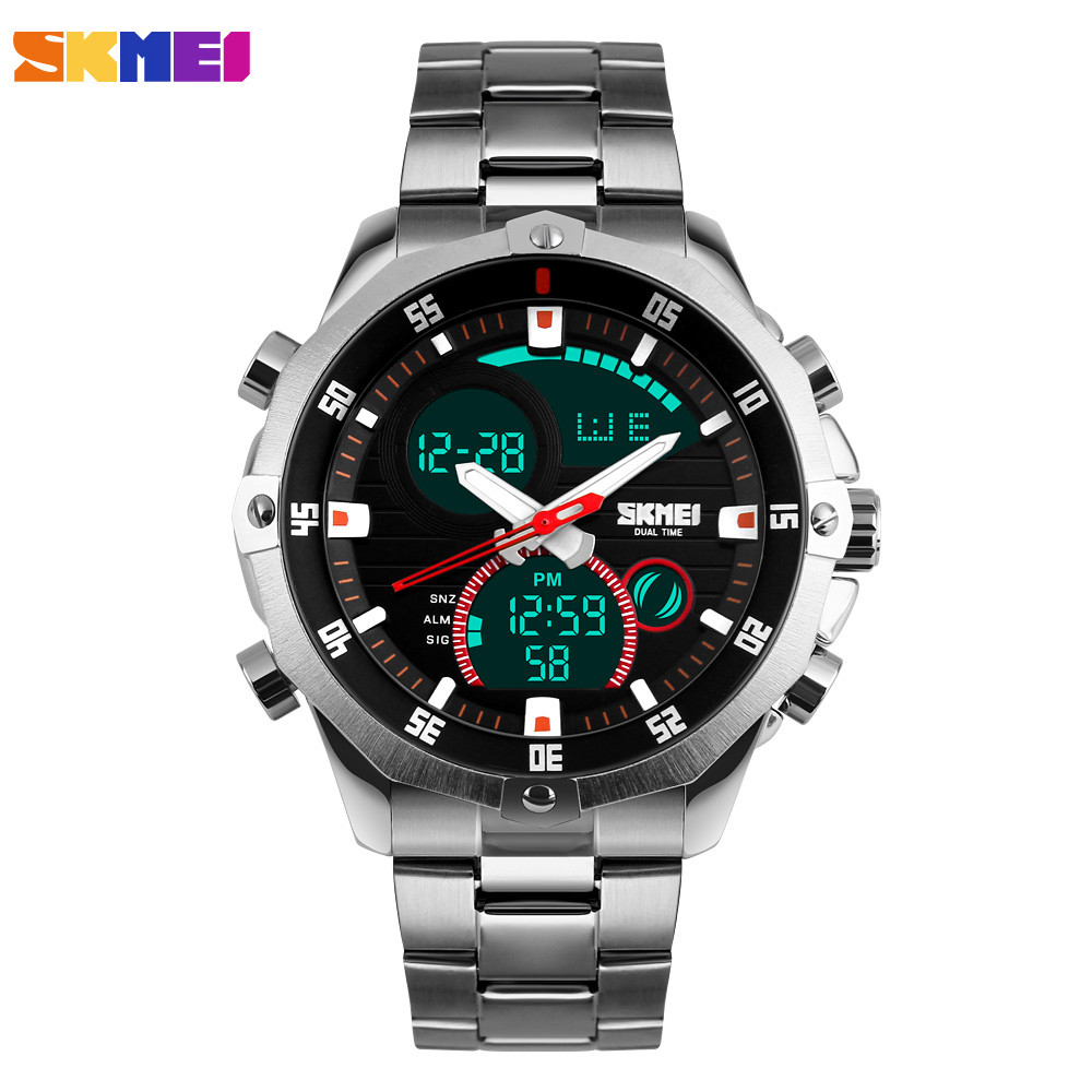 Skmei 1146 Relógio de pulso com corria de aço inoxidável cor prateado Relógio Masculino Original