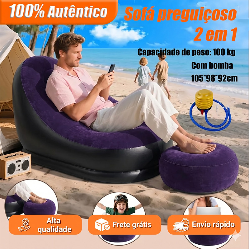 Poltrona Inflável Portátil + Puff - Conjunto Ultra Lounge com Bomba, Ideal para Descanso e Lazer