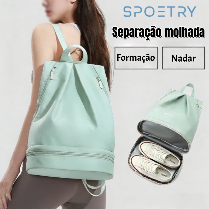 Mochila Esportiva Feminina Impermeável com Separação Seco e Molhado Anti-furto para Academia e Treinos