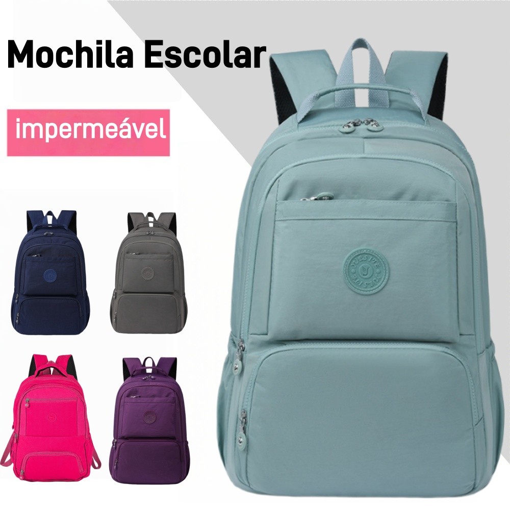 Mochila Escolar Grande Juvenil em Nylon 2026 Feminina Masculina Ideal para Trabalho Faculdade