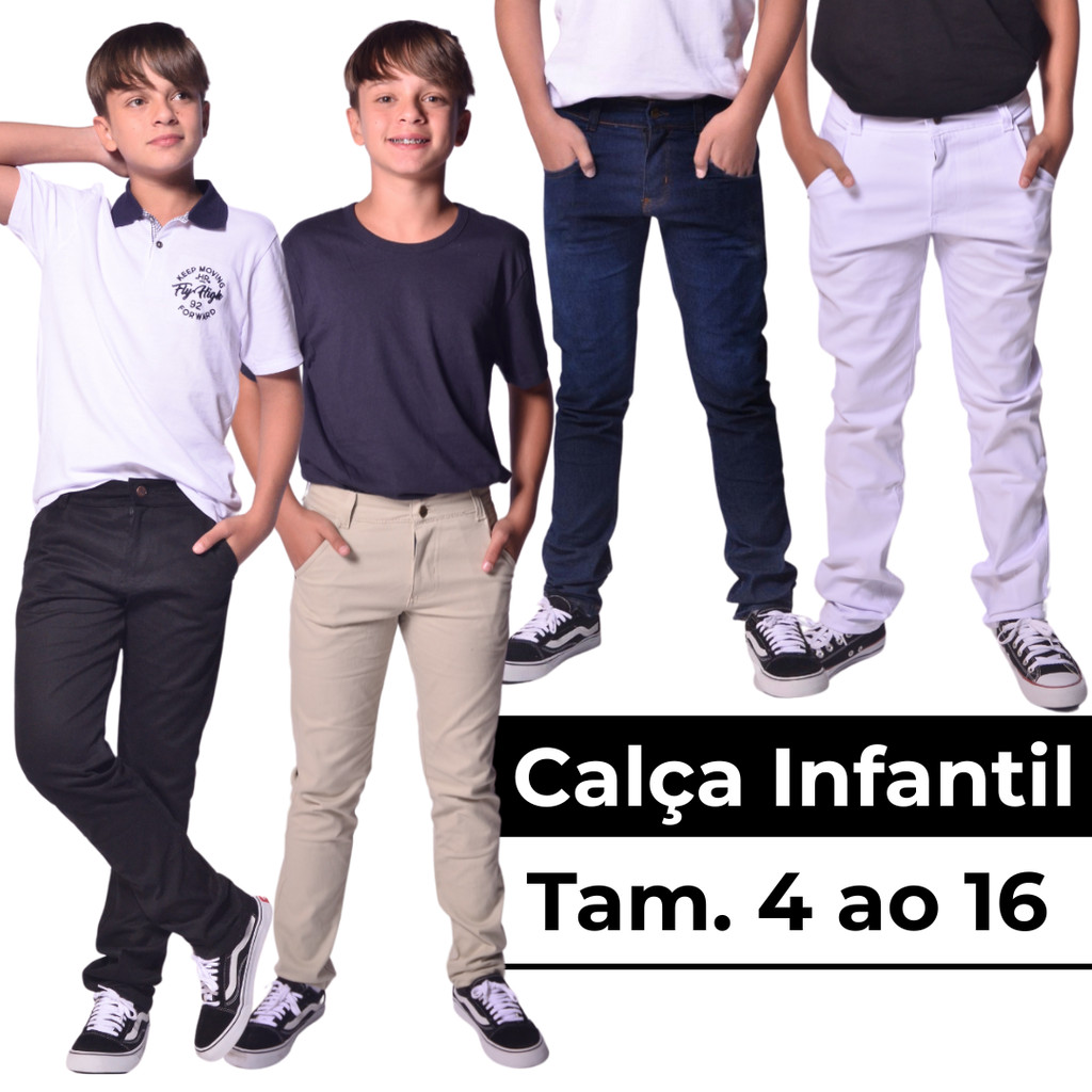 Calça Jeans Infantil Menino Masculina Juvenil Lycra Tradicional Várias Cores Tamanho 4 ao 16