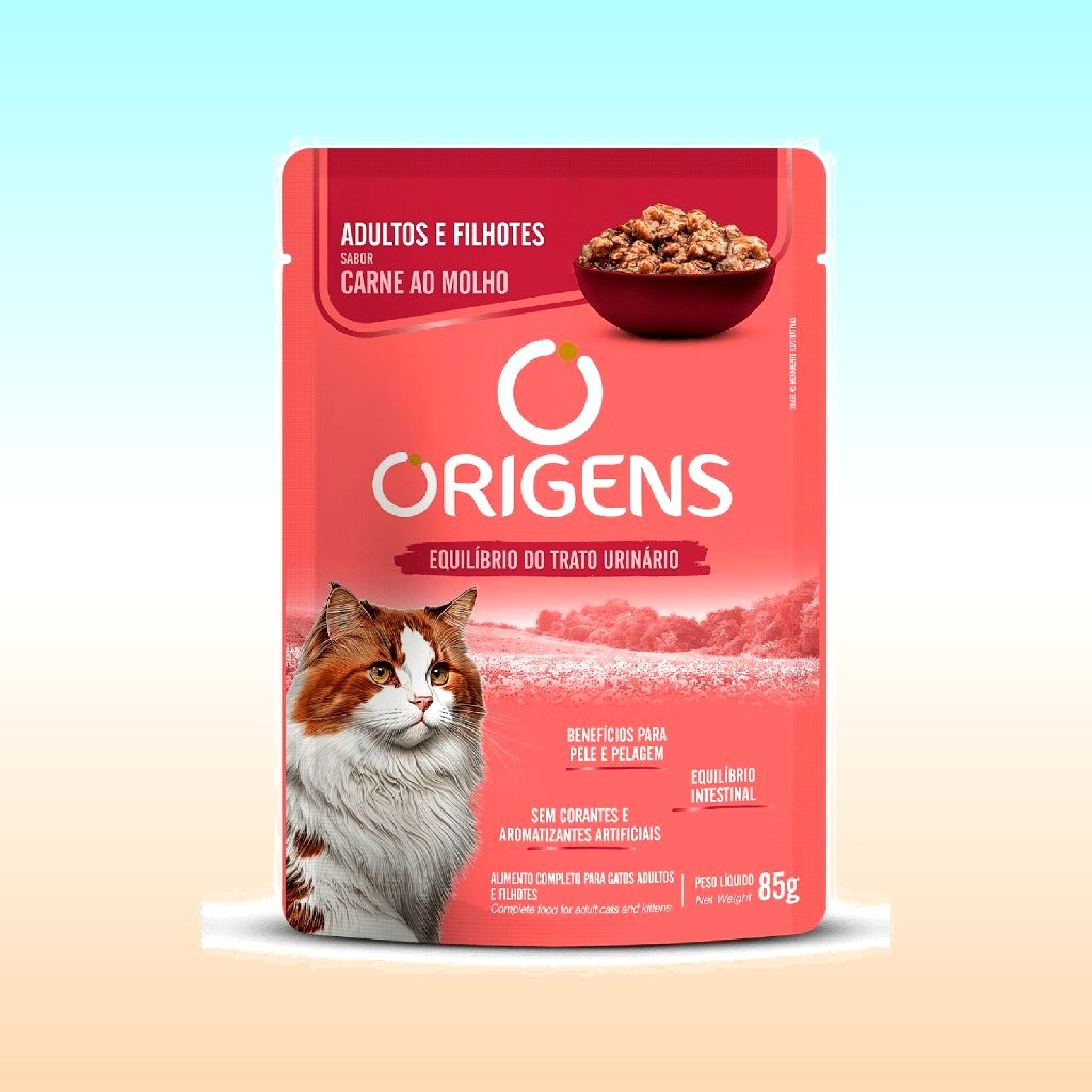 Sachê Origens Gatos Adultos e Filhotes Sabor Carne ao Molho Premium Especial 85 G Adimax