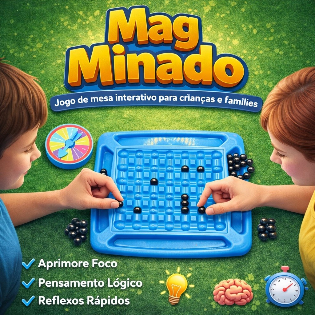 Jogo Magnético de Estratégia para 2 Jogadores com Tabuleiro, Roleta de Desafios e 30 Ímãs + Saquinho