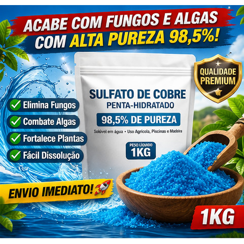Sulfato de Cobre 99% Penta-Hidratado 1KG - Alta Pureza, Fungicida, Calda Bordalesa