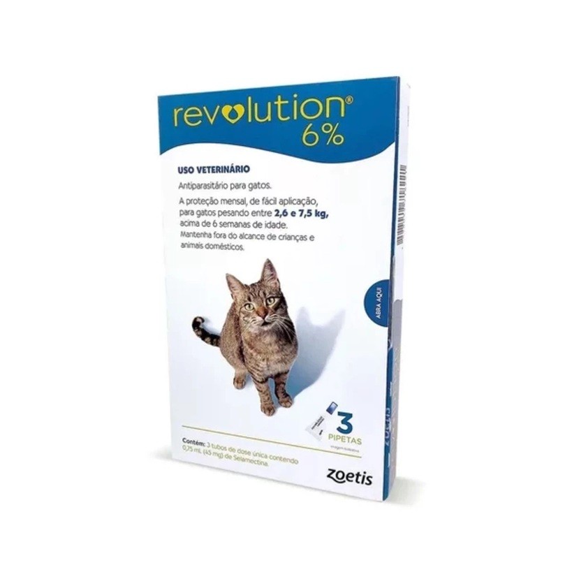 Antiparasitário Revolution 6% Gatos de 2,6 a 7,5kg - C/ 3