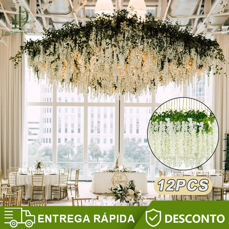 Ramos Flor de Cerejeira Artificial Grande Pendente para Decoração Branco