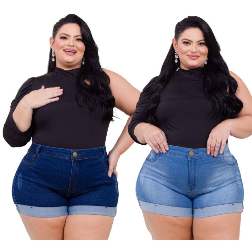 Short jeans Perna dobrada Plus Size tamanho grande  46-64